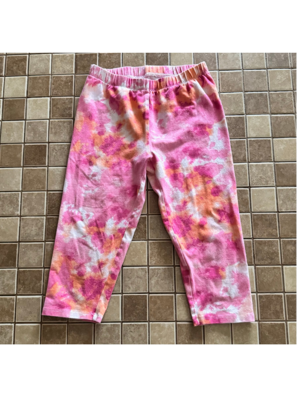 Girls Falls Creek Tie-Dye Capri Leggings Pink Orange Size L (10/12)
